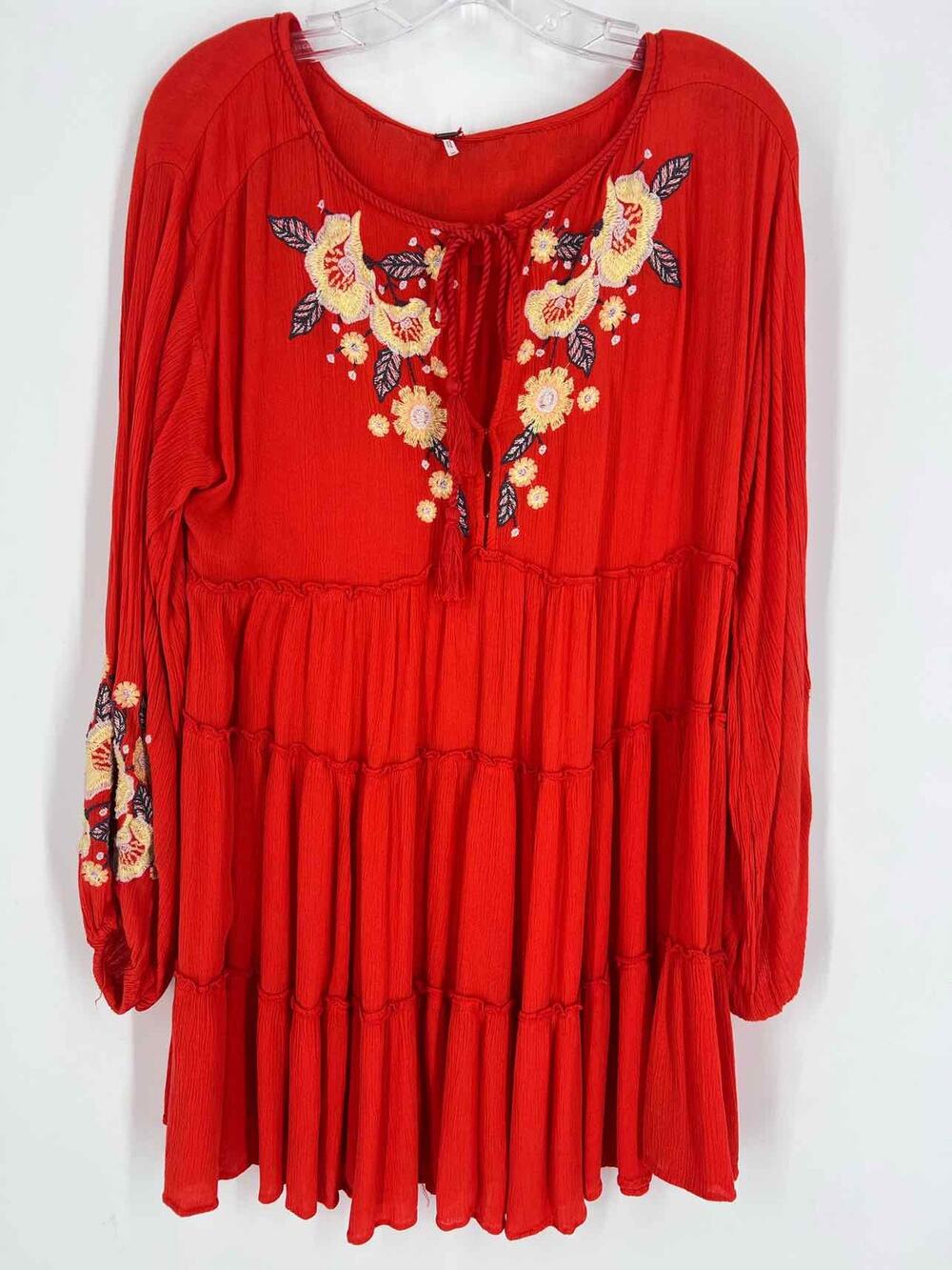 Free People Size XS Scarlet/Multi Flowers Embroidered Dresses Dress